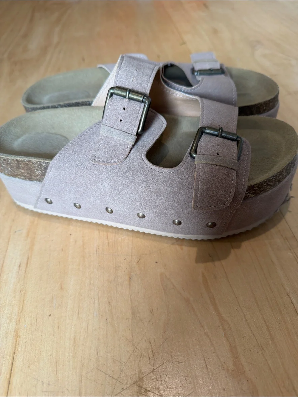 Platform Double-Buckle Sandal - Light Mauve